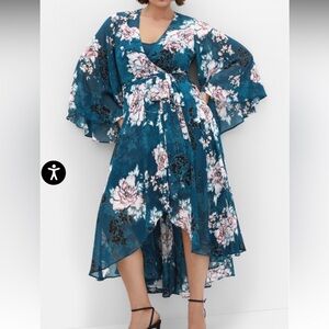 NWOT City Chic Jade Blossom Floral Chiffon Wrap High-Low Maxi Dress Sz L/20